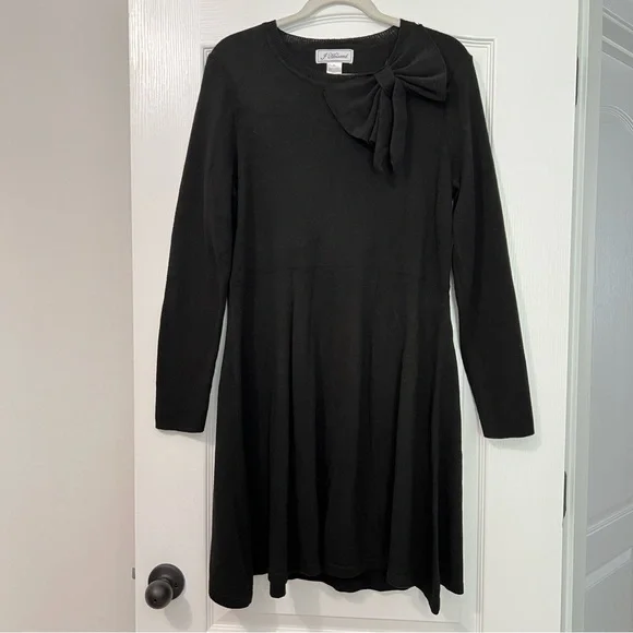 Vintage Jessica Howard Black Long Sleeve Knit Midi Dress with Bow Detail - Picture 1 of 7